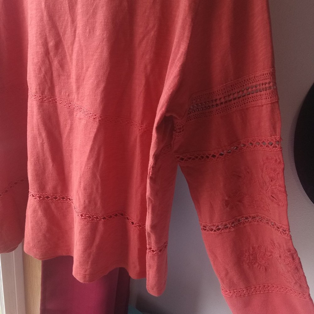 Sundance Burnt Orange Eden Tunic Top, Lace Detailing - Picture 6 of 6